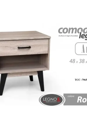 Comodino camera rovere piedini neri alti Un cassetto e vano cm 48 x 38 x 50 h A Buon Prezzo