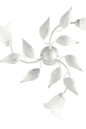 Plafoniera Olga 3 Luci Bianco Argento Ferro Battuto Vetro BeLight Occasione Imperdibile