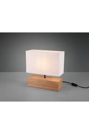 Lampada Tavolo Rettangolo Woody Legno Naturale Paralume Bianco Trio Lighting Nuovo Arrivo