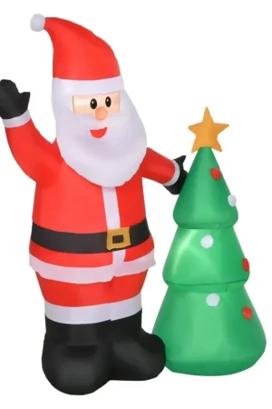 Babbo Natale Gonfiabile con Albero H150 cm Luminoso con LED Rosso Prezzo Conveniente