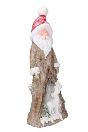 Babbo natale resina tronco innevato conled marrone cm 23,5x16,5h58 Pagamento Sicuro