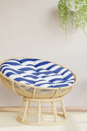 A Buon Prezzo Cuscino Rotondo Righe Blu Bianche Ø 100x11 cm in Tessuto Oxford 361977