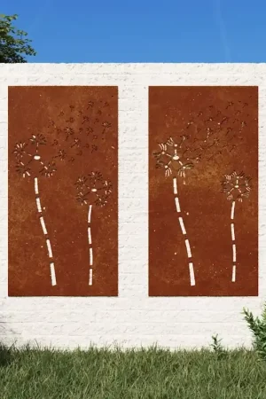 Acquista Ora Decorazioni Muro da Giardino 2pz 105x55 cm Fiore Acciaio Corten 824489
