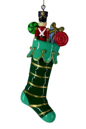 Calza Natalizia con balocchi Verde in resina 6x4x16 cm Occasione Imperdibile