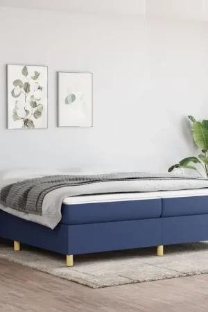 Compra Online Giroletto a Molle con Materasso Blu 200x200 cm in Tessuto 3144552